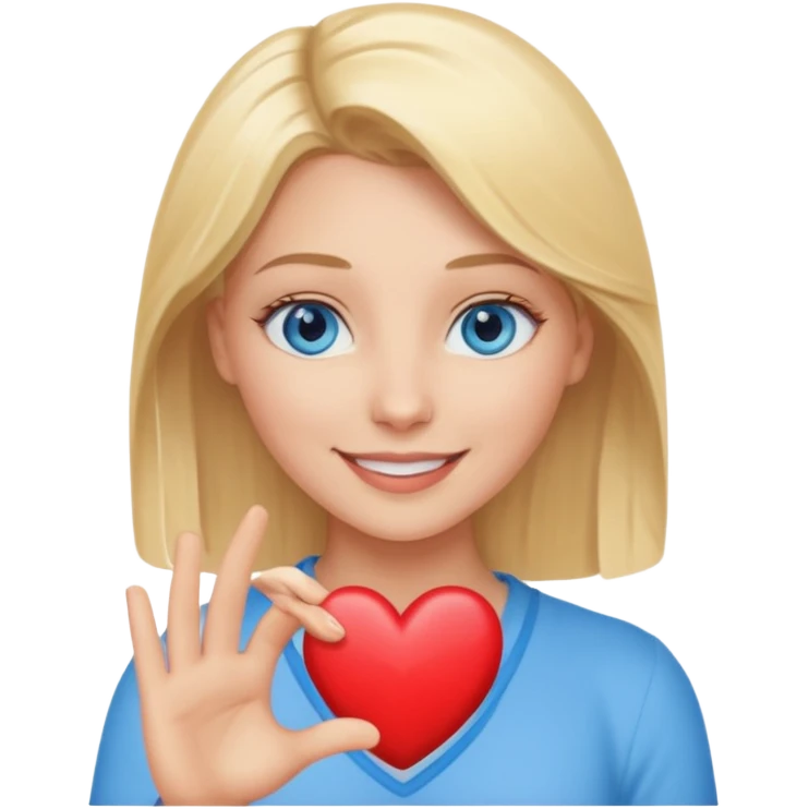 Une femme blonde yeux bleus qui envoi cœur emoji