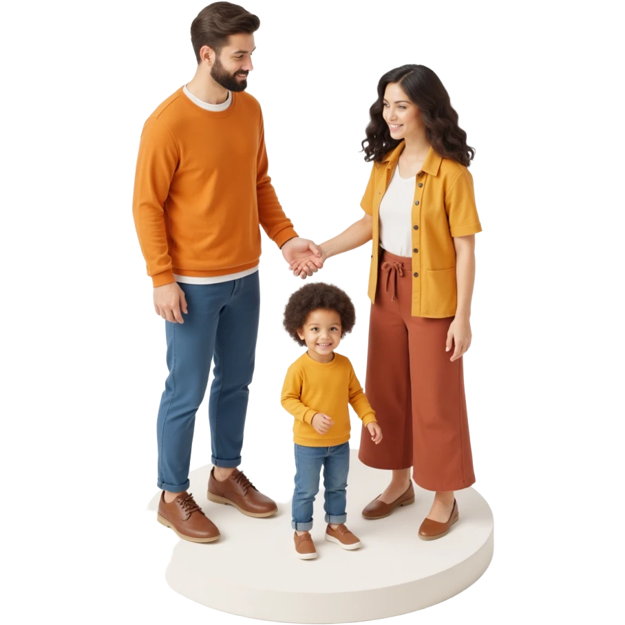 2d flat front view of a family of 3, dad, mom, child front center emoji
