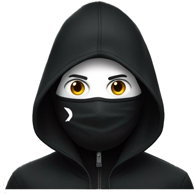 man wearing a black cap with a Nike logo, fully covered by a black mask that hides the entire face and head, under a black closed-zipped hooded jacket emoji