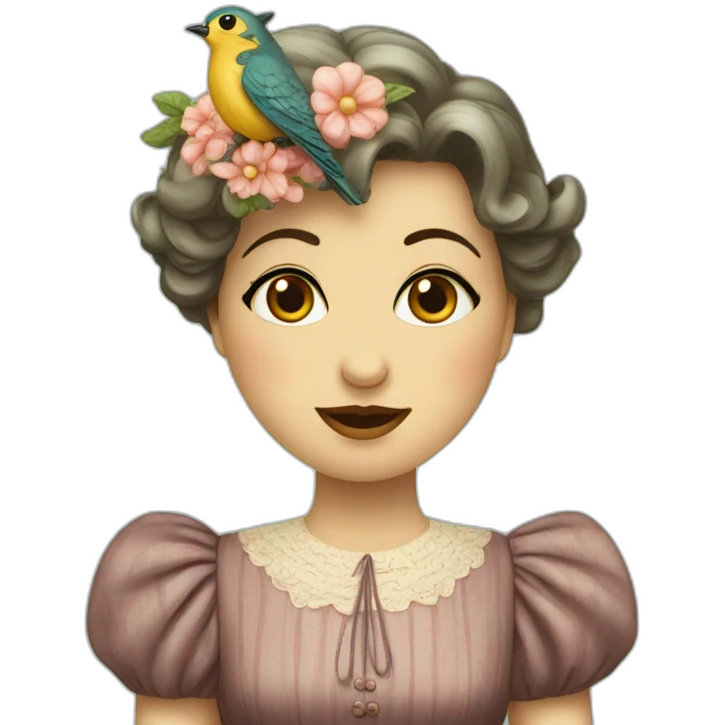Cuckoo bird wearing a vintage dress emoji