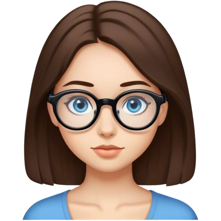 girl with medium-length brown hair, fair skin and blue eyes in black rounded glasses emoji