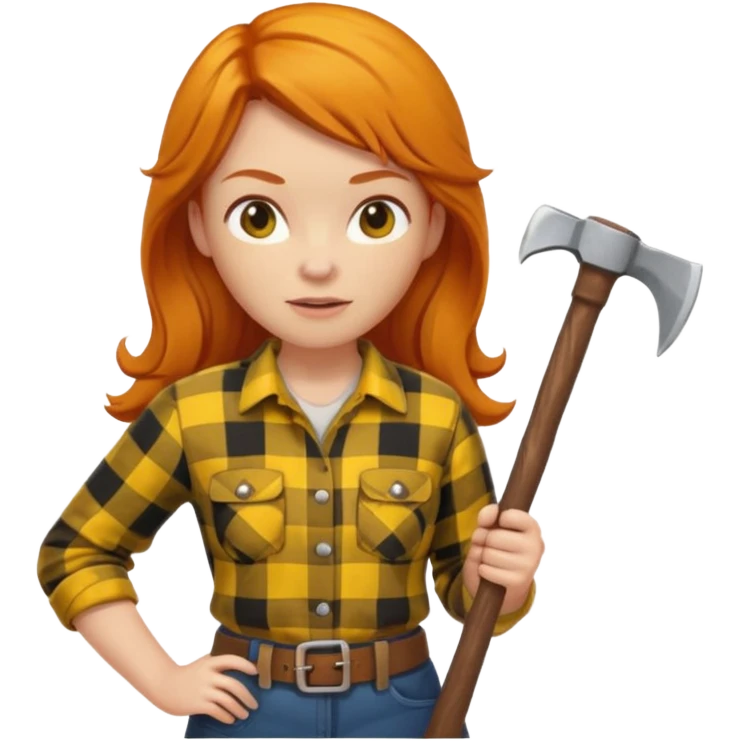 ginger lumberjack woman holding axe yellow checked shirt emoji