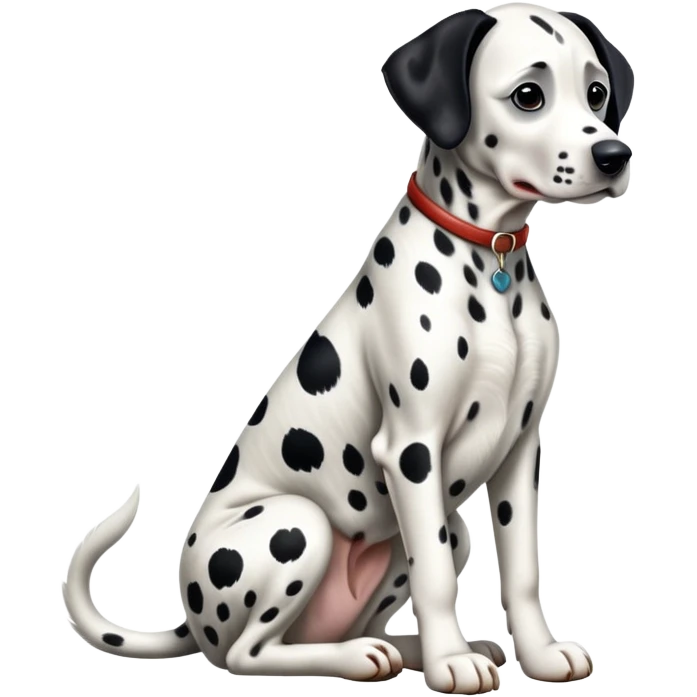 cinematic-[dalmatian dog]-realistic-full-body-sitting-emoji,-tail-resting-loosely-beside-its-paws,-head-tilted-dramatically,-sleek-[spotted]-fur,-simplified-yet-realistic-focused-features,-highly-detailed,-glowing-with-an-almost-sarcastic-glow emoji
