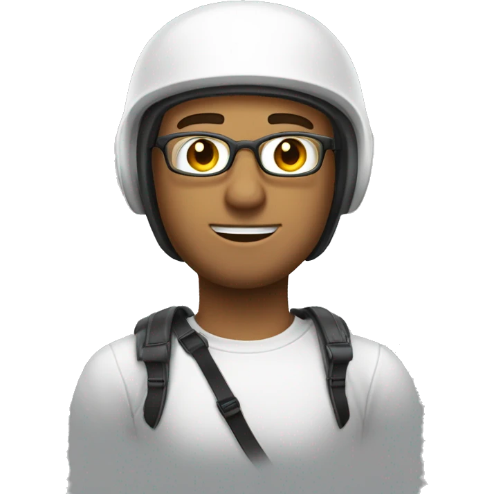 Homem de cor branco com capacete de segurança e óculos,  emoji