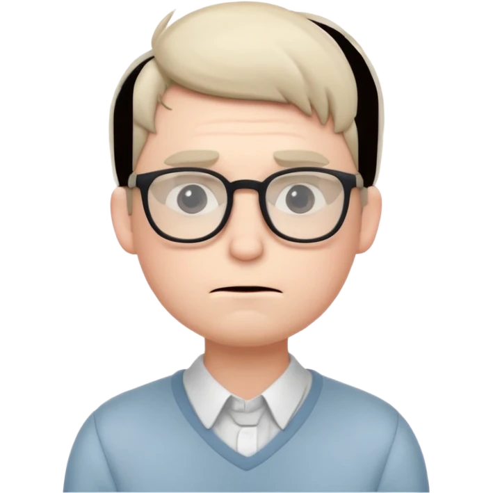 A small, timid-looking cartoon male character with pale skin, glasses, slightly nervous posture, blushing cheeks, subtle nerdy attire, soft color palette, stylized as a cute, minimalist emoji icon. emoji
