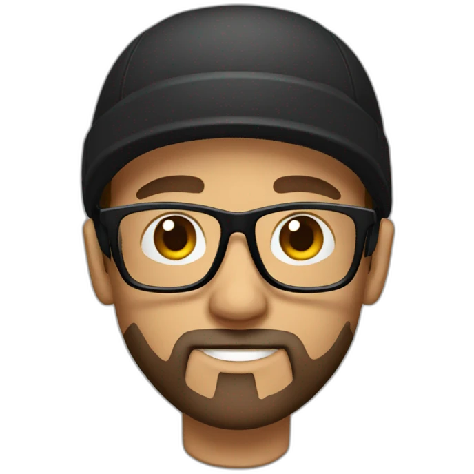 Male with headphones, clear glasses, black cap and brown beard emoji