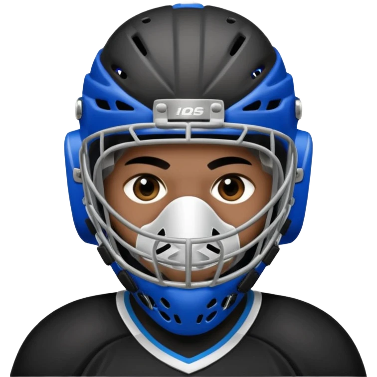 Black player of  ice hockey  who have  a goalkeeper mask which have small holes  emoji