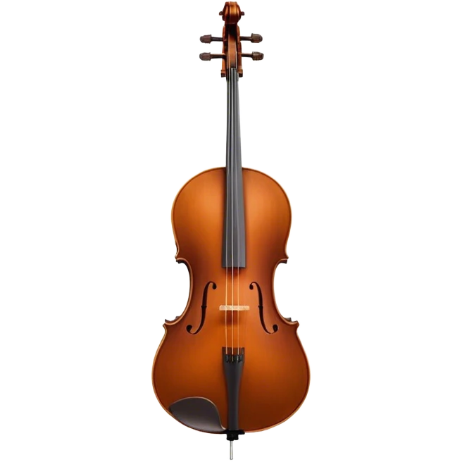Cinematic Realistic Cello, deep brown polished wood, elegant f-holes curving gracefully, warm golden lighting creating depth, bow gently resting on the strings, glowing with the rich resonance of classical artistry. emoji