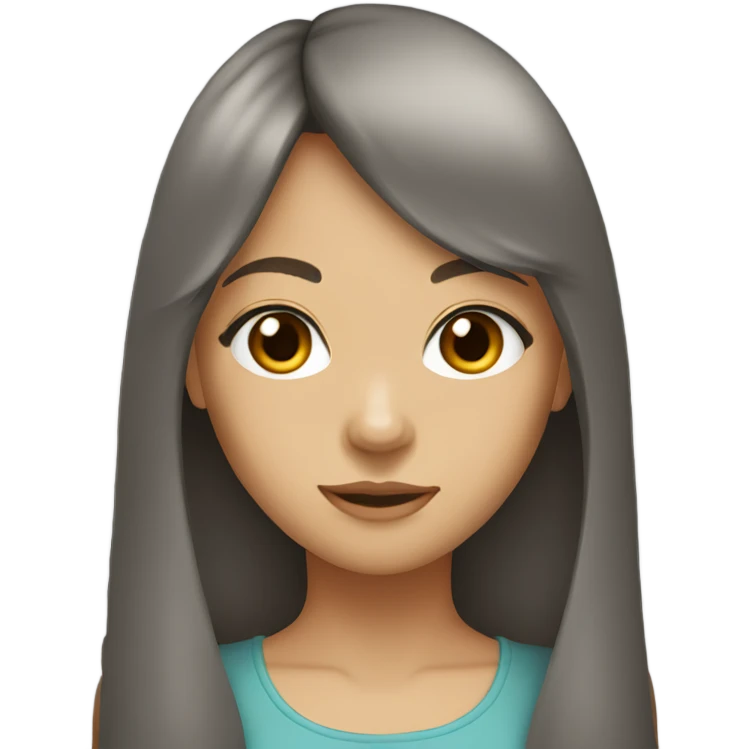 girl with long brown hair with bangs and gray eyes emoji