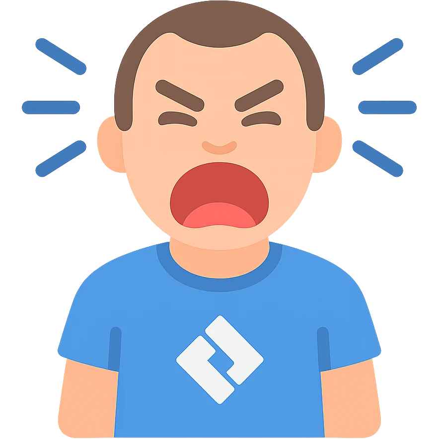 screaming IT guy wearing an Atlassian Jira t-shirt, colored icon emoji