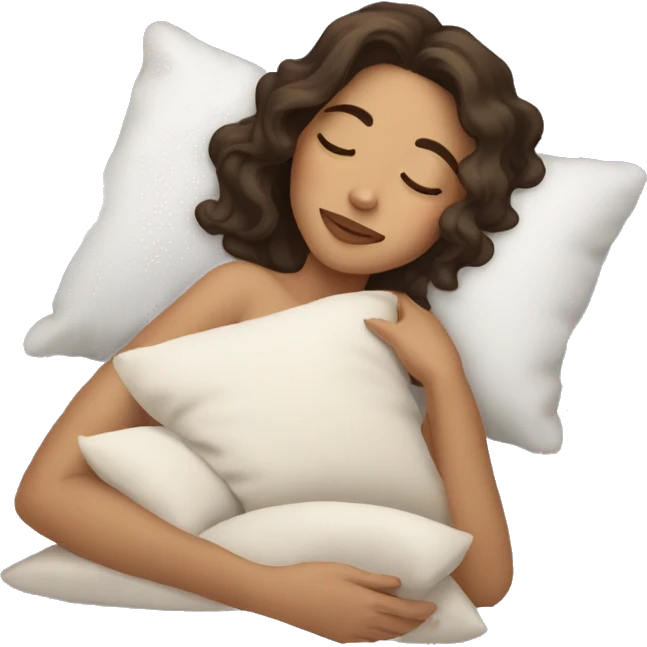 brunette shoulder length wavy hair girl sleeping sideways with a pillow emoji