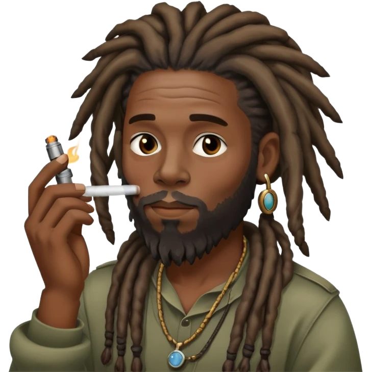 Black guy smoking a vape with dreds and a beard emoji