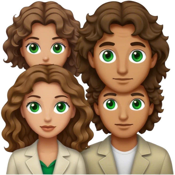 Beso pareja hombre pelo ondulado, ojos verdes y mujer pelo ondulado ojos marrones emoji