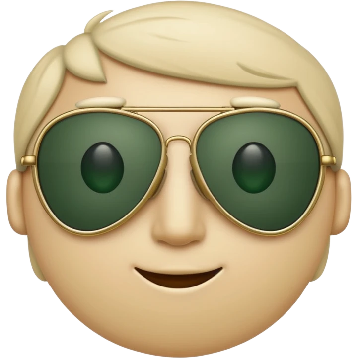 minimalist aviator sunglasses with light beige frame and dark green lenses, Apple emoji style, no text emoji