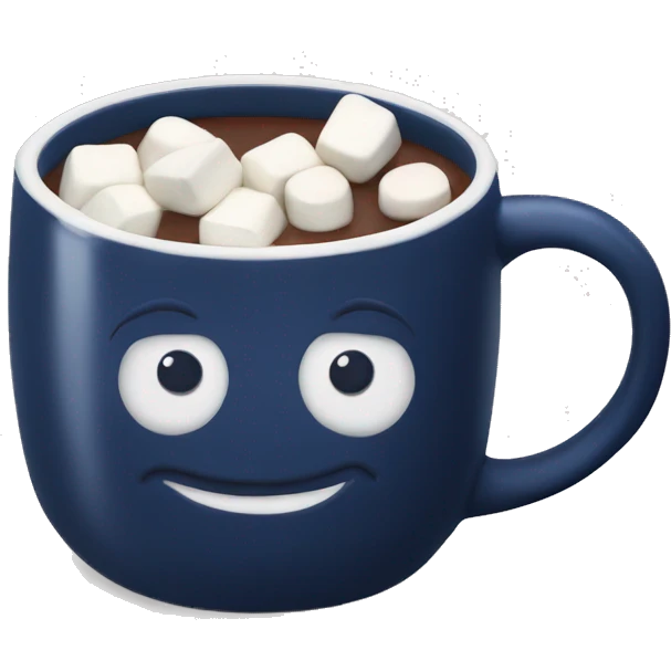Navy Blue hot chocolate mug with marshmallows  emoji