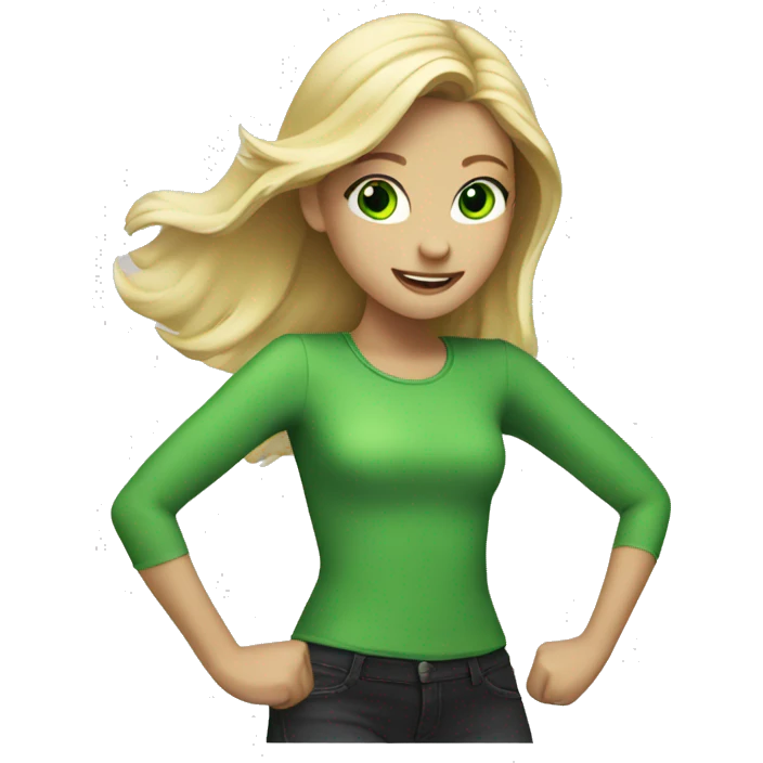 Girl with blonde hair and green eyes dancing emoji