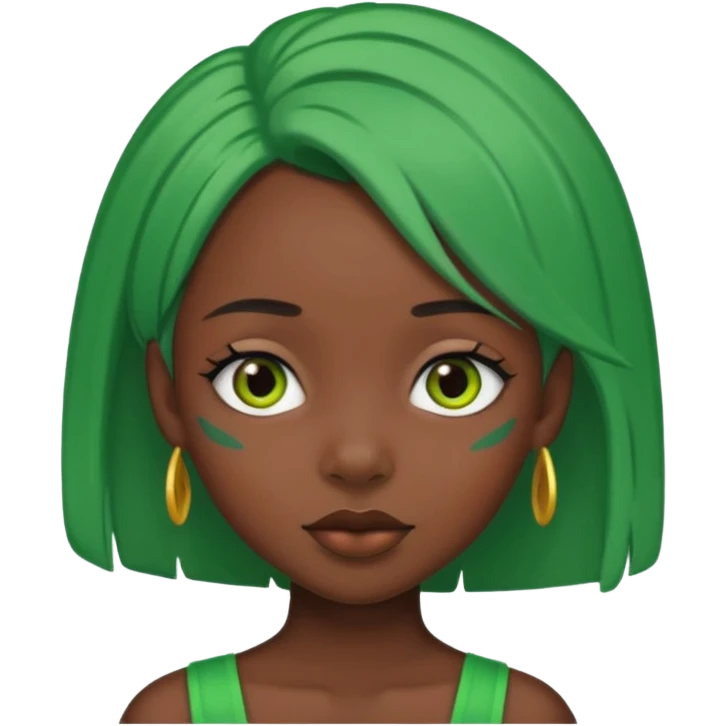black girl with green color hairclip emoji