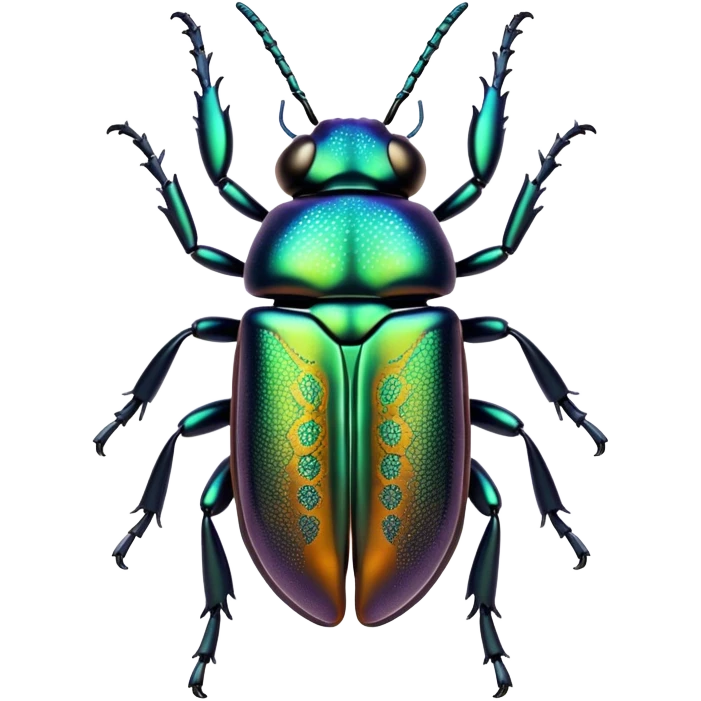 Cinematic Noble Beetle Portrait Emoji, Poised and robust, with a shiny, metallic exoskeleton in deep, iridescent hues and intricately detailed patterns, sharp, focused eyes and a sturdy, commanding form, Simplified yet sharply defined features, highly detailed, glowing with a cool, reflective luminescence, high shine, intelligent and resilient, stylized with an air of natural armor, focused and alert, soft glowing outline, capturing the essence of a watchful beetle that appears ready to crawl out of the screen with effortless strength! emoji