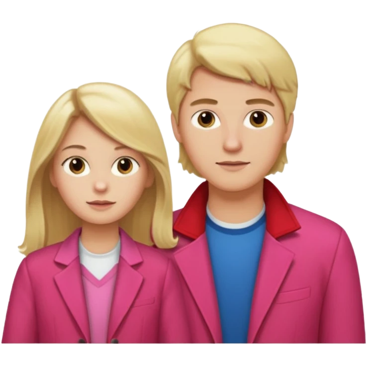 Mulher loira usando blusa rosa e seu filho, um garoto de cabelo castanho comprido usando uma jaqueta vermelha  emoji