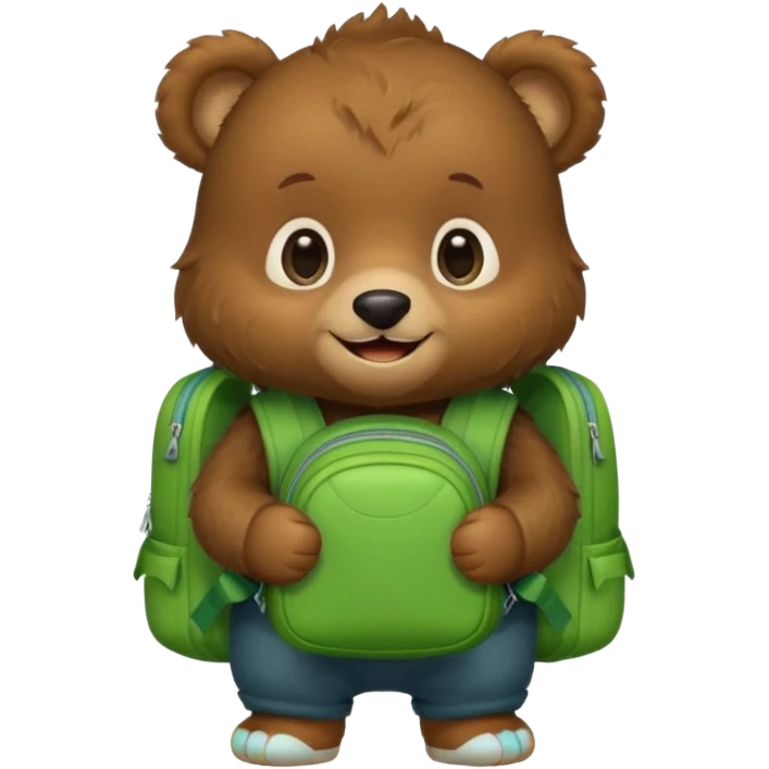 baby bear wear green backpack emoji