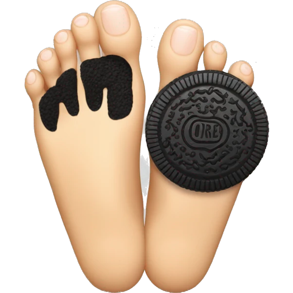 One bare foot with toes holding an oreo cookie between the big toe and the index toe emoji