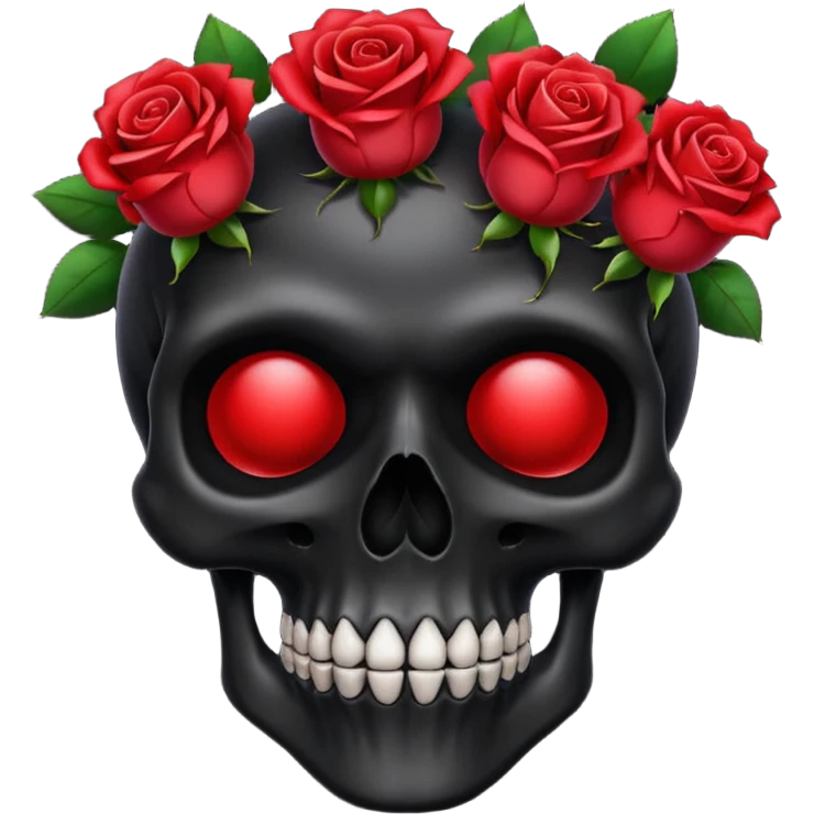 black skull with red flowers emoji