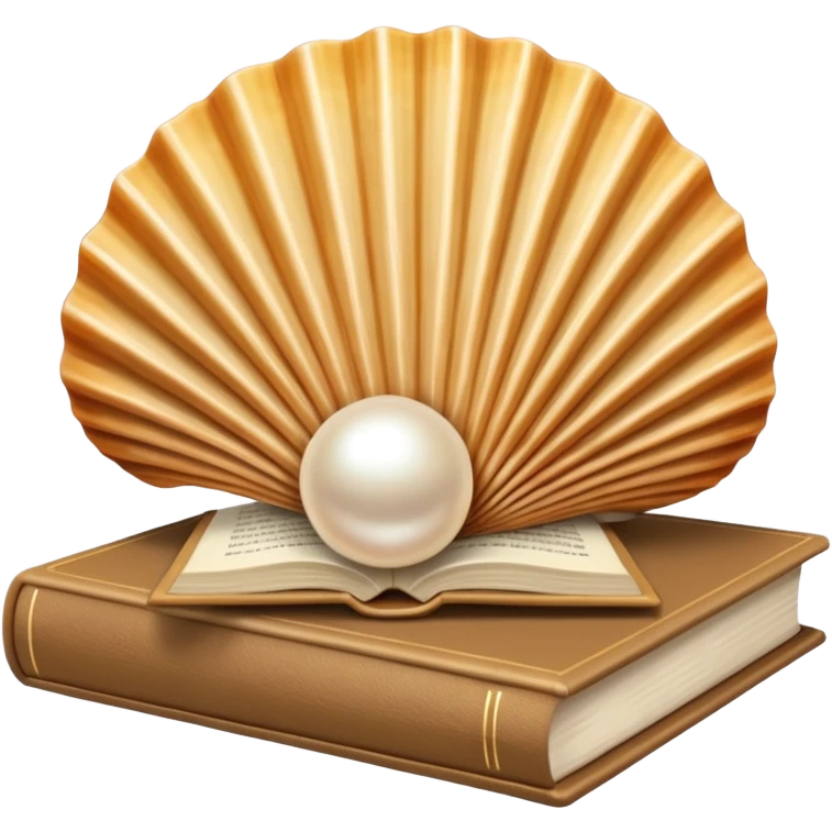 Open beige shell with pearl and beige books emoji