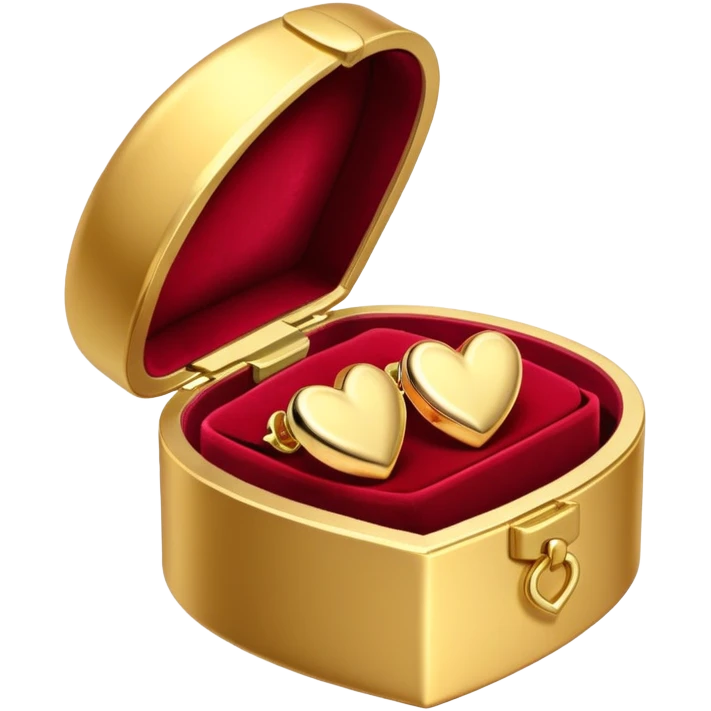Gold heart earrings in a box opened to the left side emoji