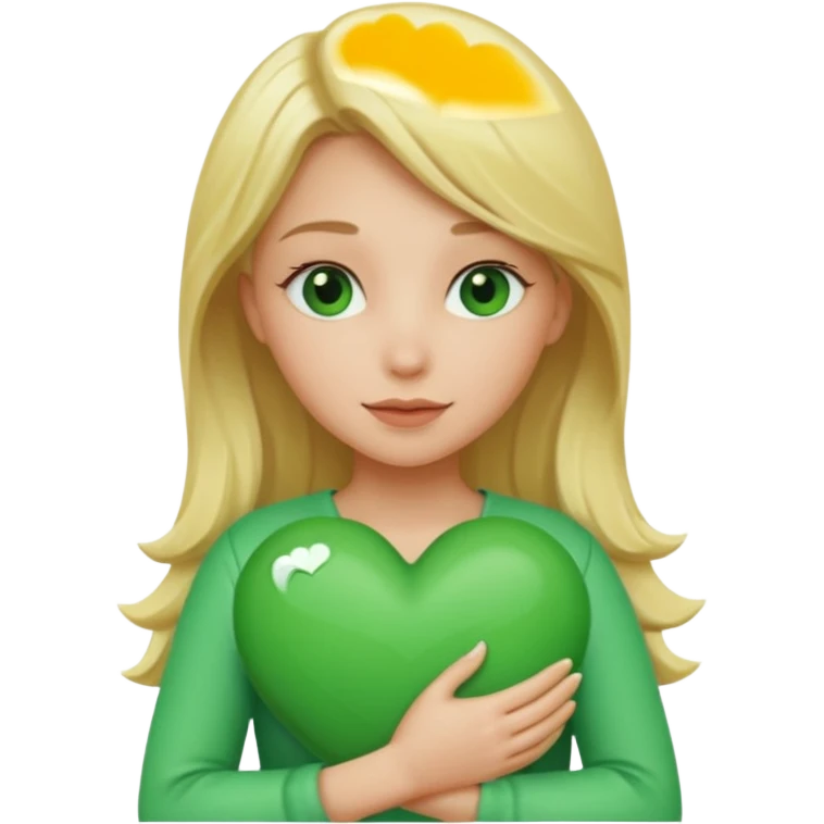 A hug emoji of a blonde women that hugs a green hearth emoji