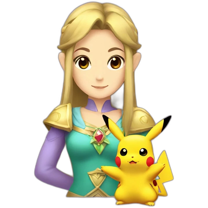 Princess Zelda cuddling a pikachu emoji