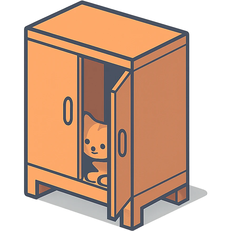 кошка тихо прячется в шкафу для одежды emoji