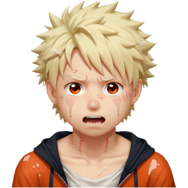 Katsuki Bakugo’s face showing physical delight and a blushed face with white glue splattered around his mouth With lots of drool. His eyes are rolled back with his eyebrows tilted back emoji