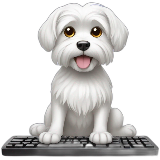 maltese dog with paws on computer Keyboard emoji