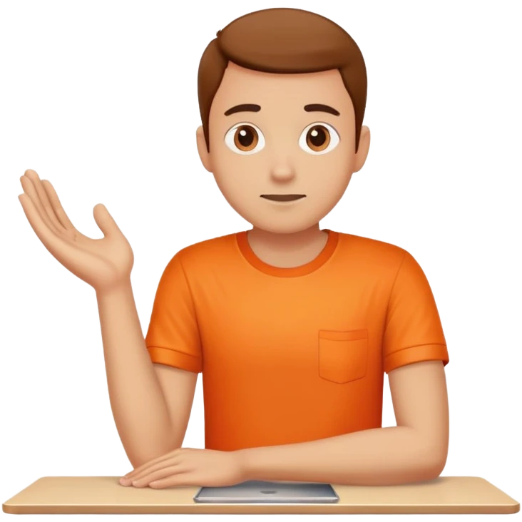 человек в оранжевой майке опирается руками будто о стол emoji