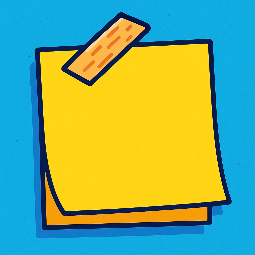 cartoon style note paper with transparent adhesive tape holding it emoji