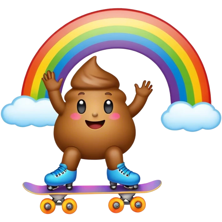 Poop emoji skating in a rainbow  emoji