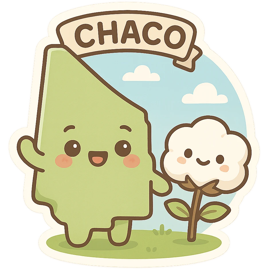 Chaco province emoji, map shape, cotton plant, blue sky, cheerful clear style emoji
