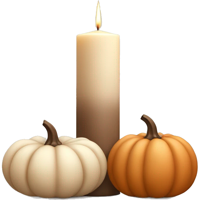Candles and pumpkins emoji: A trio of soft beige pillar candles surrounded by mini cream and muted brown pumpkins, arranged in a clean, modern style. emoji