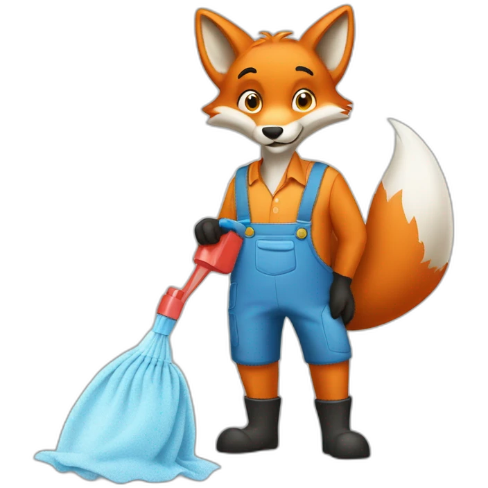a fox from a cleaning company with a cloth and detergent in his hands emoji
