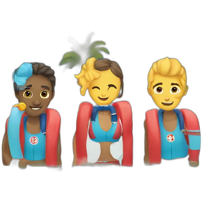 6 coed lifeguards at a swimming pool emoji