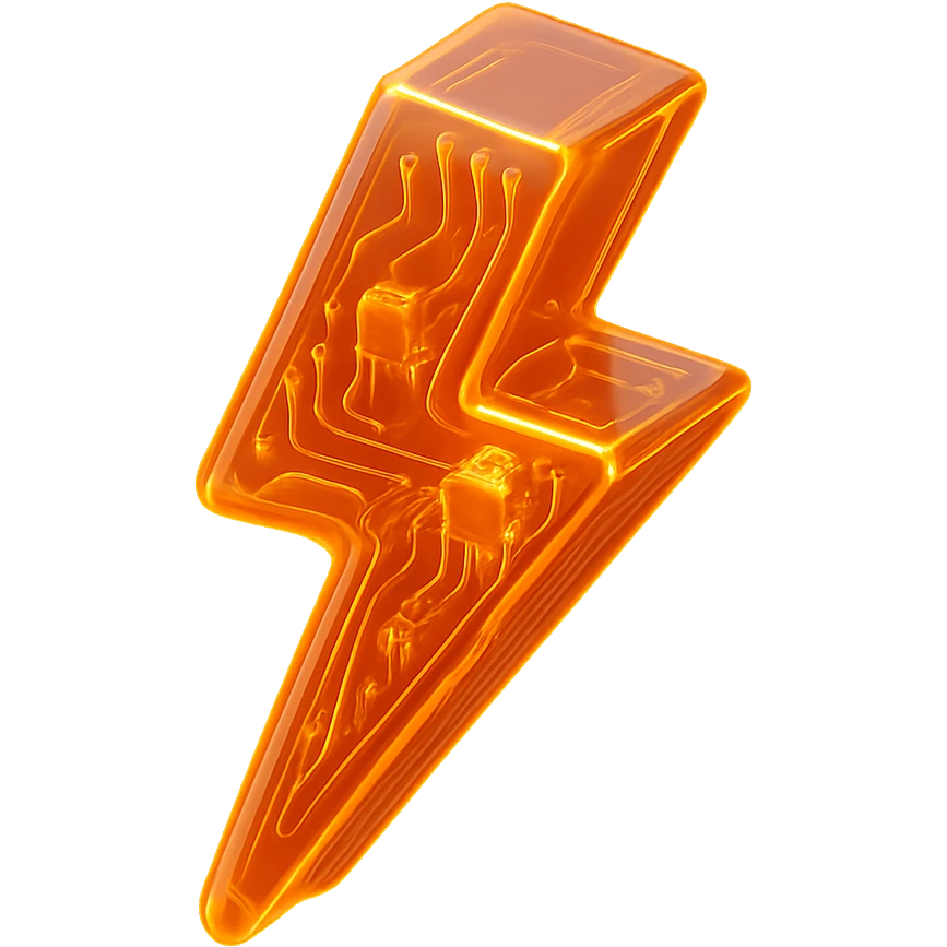 orange lightning bolt glowing in futuristic glossy circuit style emoji