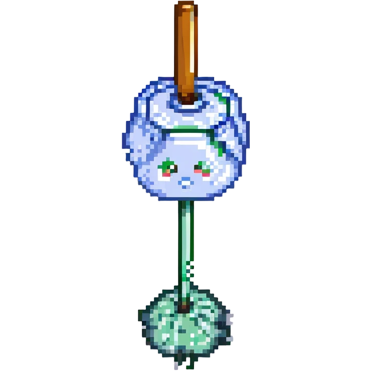 A simple mop cleaning a flat syrup spill on the floor, not inside a jar, in pixel art style, transparent background. emoji
