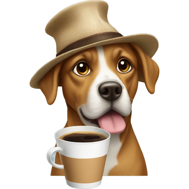 A dog with coffee and hat emoji