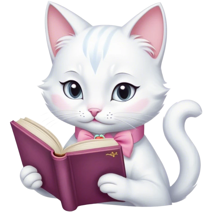 cat marie from aristocats with pink bow reading a book emoji