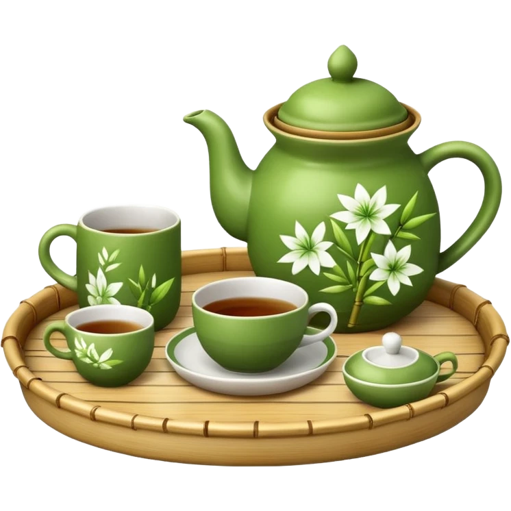 bamboo tray with a teapot and cup emoji