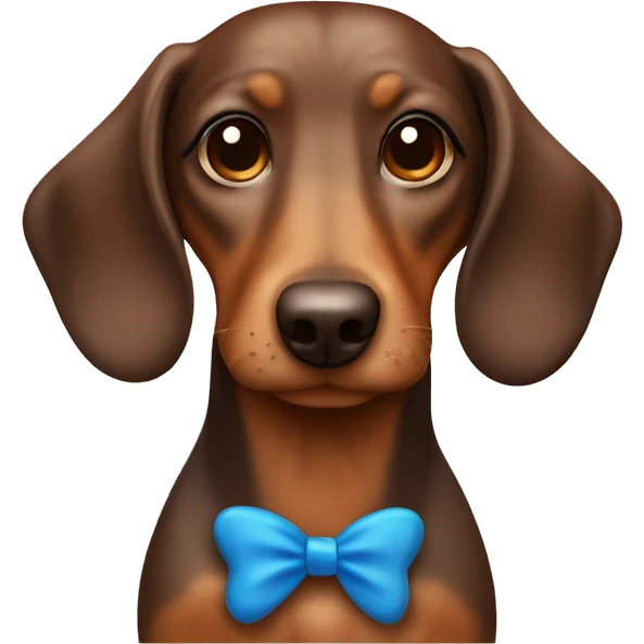 Boy brown and tan sausage dog with blue bow emoji