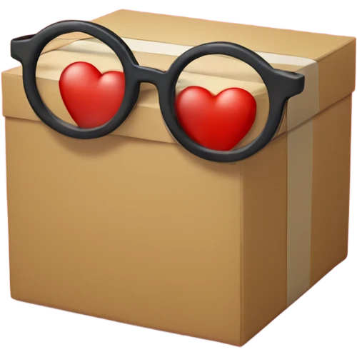 smart box with glasses on a big red heart emoji