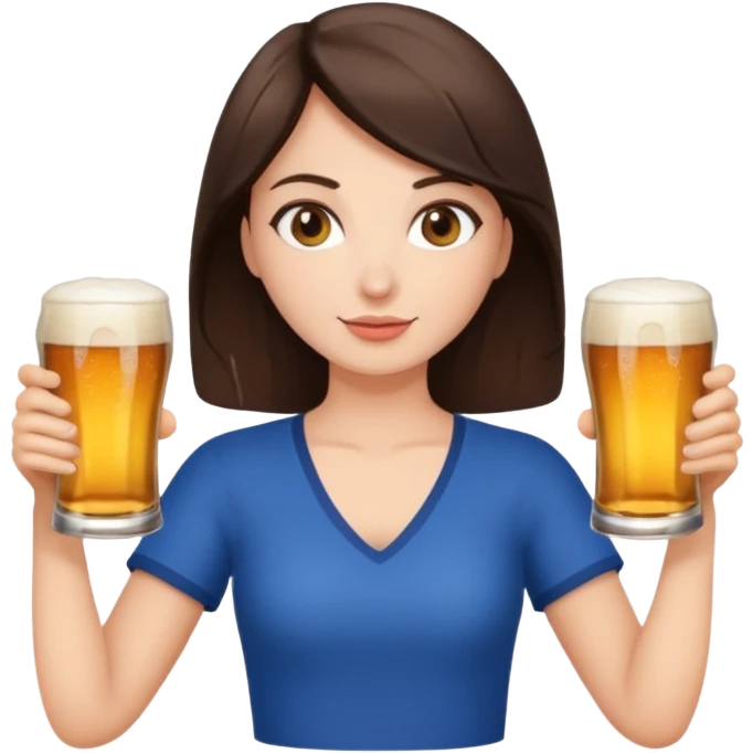 Brunette holding two beers emoji