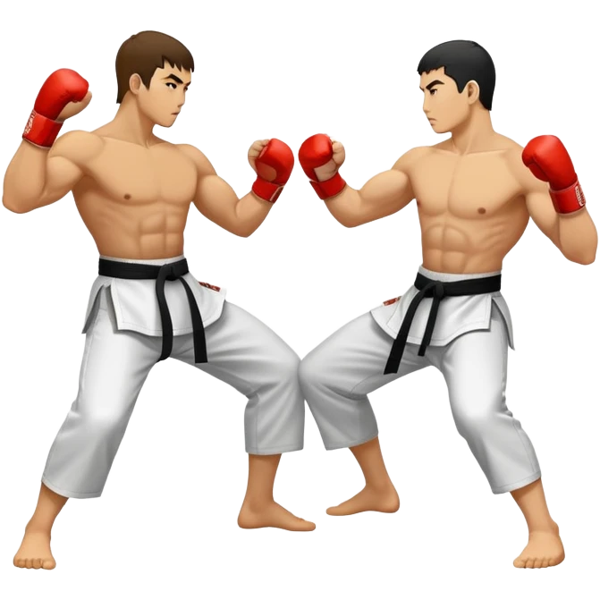Round emblem symbolizing striking martial arts. The emblem features two fighters in dynamic stances, one delivering a powerful punch while the other defends with a block. In the center, a stylized fist and foot crossed to represent the essence of striking.  emoji