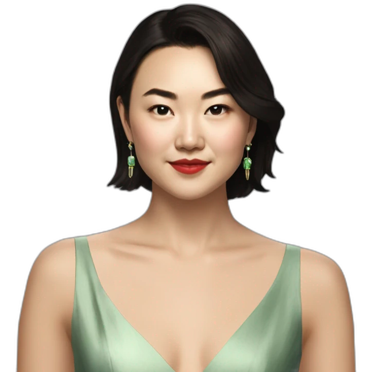 Jessica henwick with short bob Jade earrings cocktail dress emoji